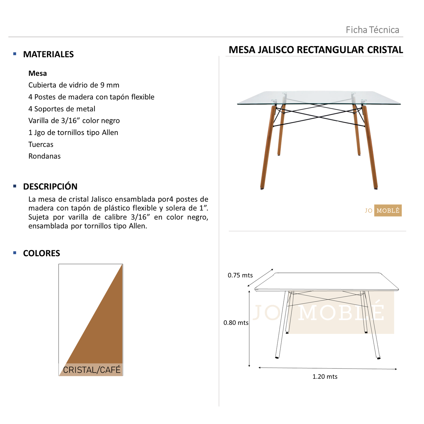 Mesa Jalisco Rectangular de Cristal