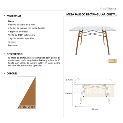 Mesa Jalisco Rectangular de Cristal