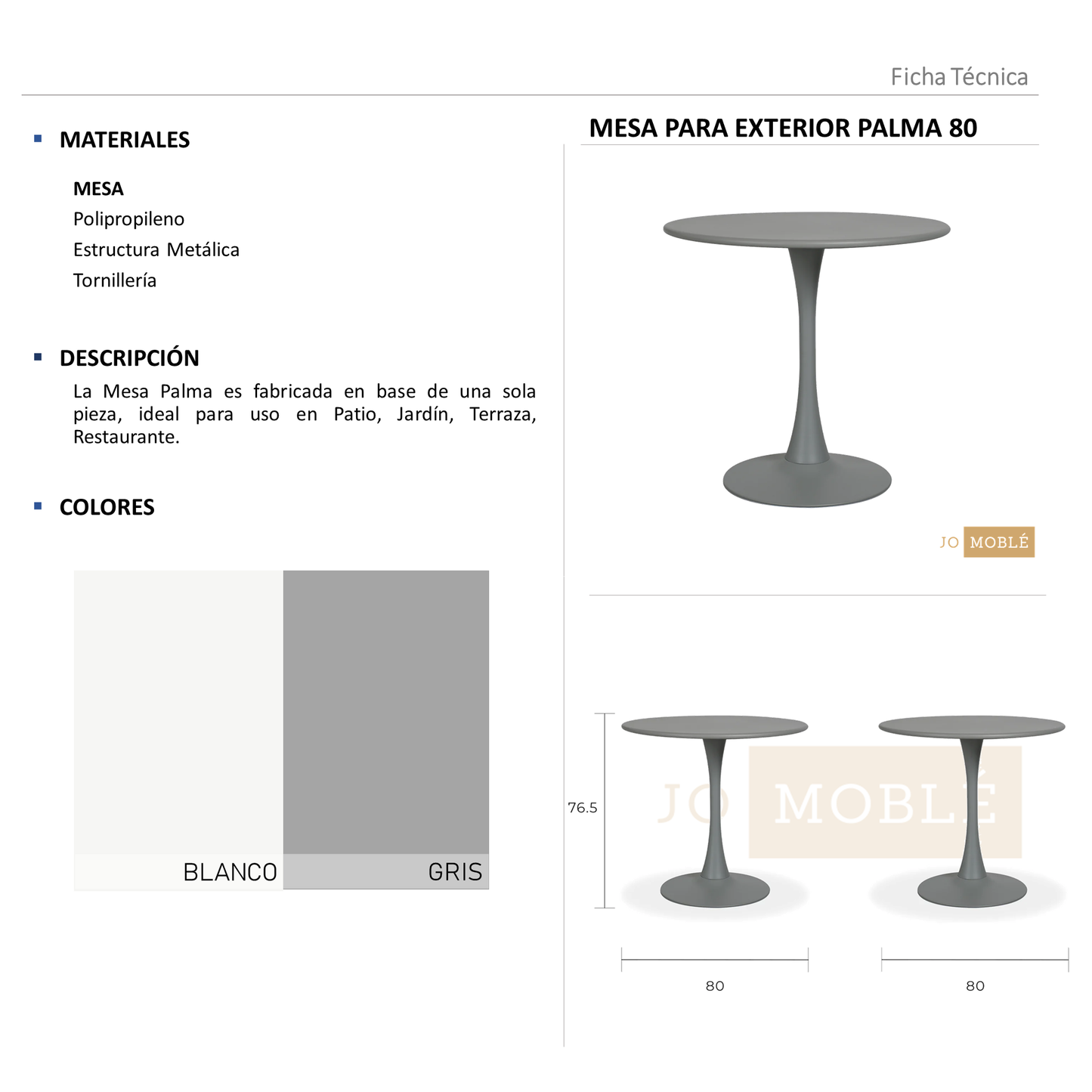Mesa para Exterior Palma 80